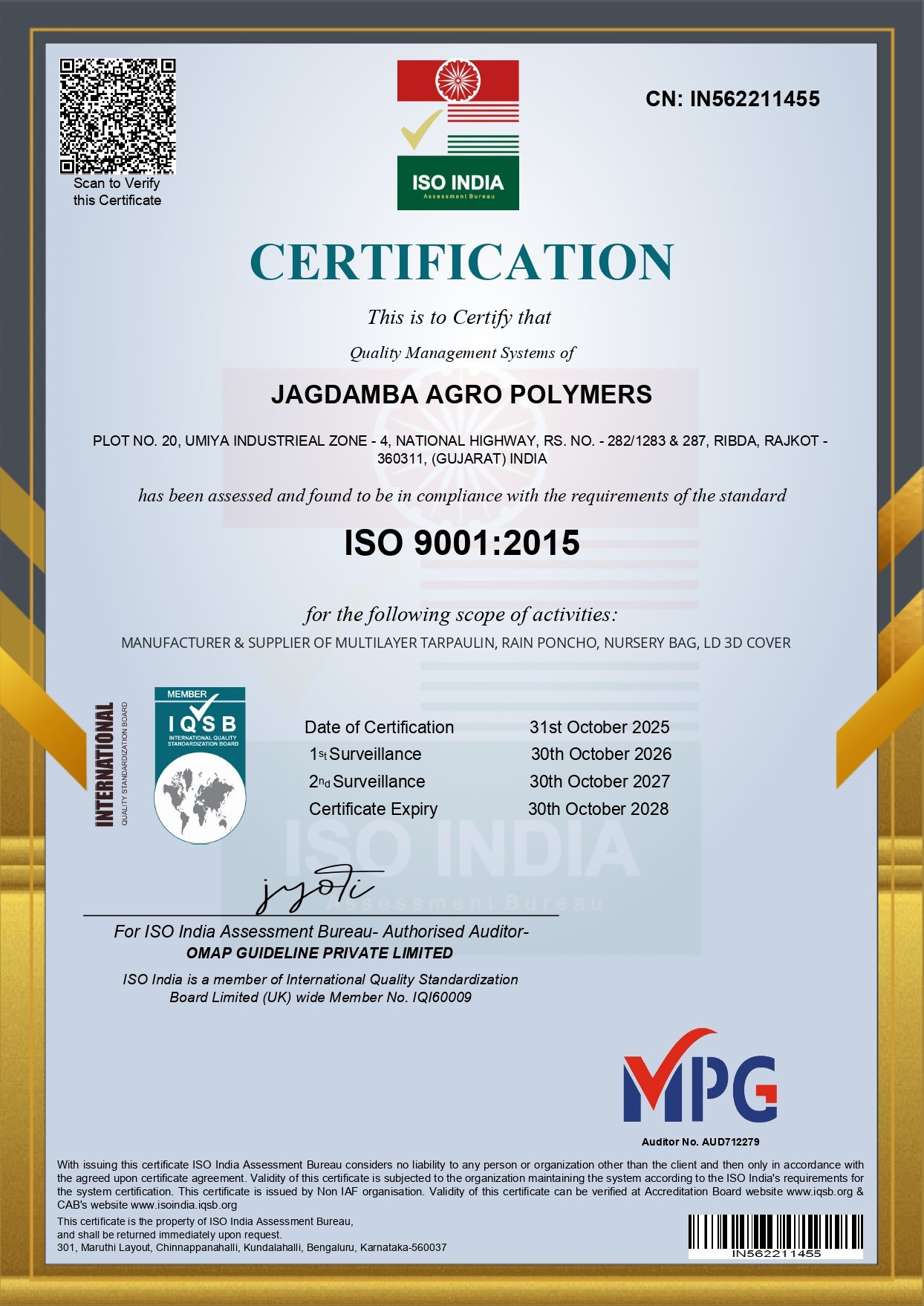 ISO Quality Management System Certificate